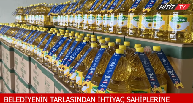 Belediyenin tarlasından 3 bin litre Ayçiçek yağ dağıtıldı