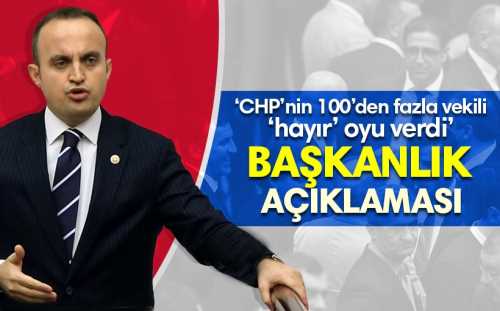 Bülent Turan: CHP'nin 100'den fazla vekili hayır oyu verdi.Turan, "CHP sadece 20 vekiliyle beraber 'Bu konu millete gitmesin' diye oy vermiştir