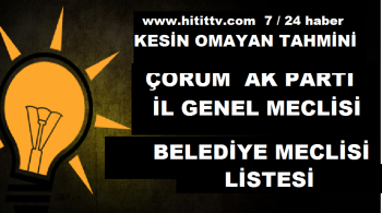 ÇORUM AK PARTİ İL VE BELEDİYE MECLİSİ TAHMİNİ LİSTESİ