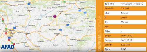 Çorum'da hafif sarsıntılı deprem oldu