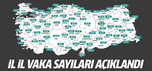 Çorum'un illere göre haftalık güncel vaka haritasında  risk oranı %44,71 oldu