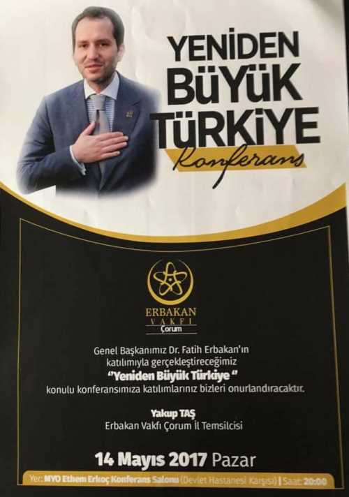 FATİH ERBAKAN ÇORUM’DA KONFERANS VERECEK