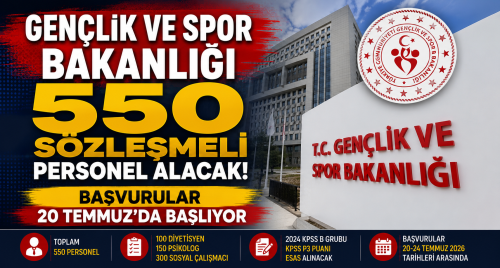 Gençlik ve Spor Bakanlığı 550 Sözleşmeli Personel Alacak!