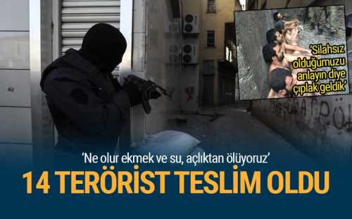 Güvenlik güçlerine teslim olan teröristlerin ilk olarak "Ne olur ekmek ve su. Açlıktan ölüyoruz" dedikleri öğrenildi.