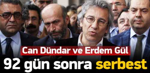 MİT TIR'ları haberi nedeniyle tutuklu bulunan Can Dündar ve Erdem Gül'ün, Anayasa Mahkemesi'nin kararıyla tahliyelerine karar verildi.
