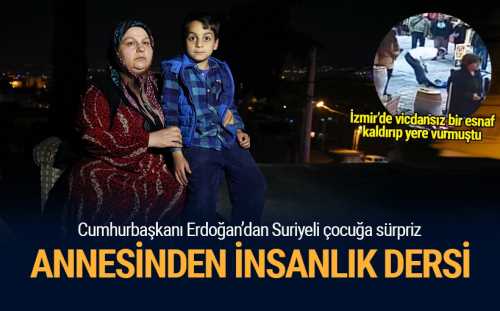 Recep Tayyip Erdoğan, Kemeraltı İpek Pazarı Caddesi'nde bir esnafın darp ettiği 6 yaşındaki Suriyeli çocuğa bisiklet hediye etti.