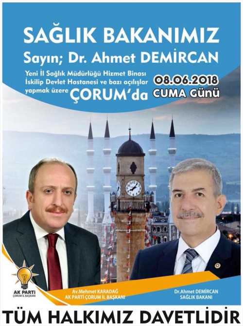 Sağlık Bakanı Ahmet Demircan’ın Cuma günü Çorum’da