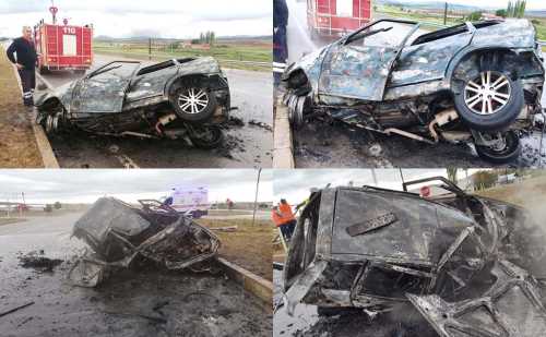 Sungurlu'da Kaza Yapan Otomobil Yandı 1 Yaralı