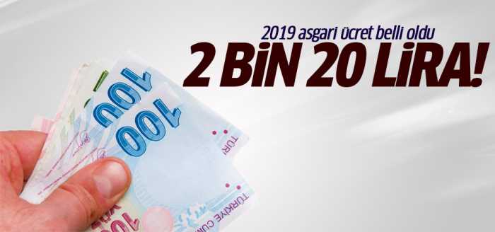 2019 asgari ücret 2 bin 20 lira oldu