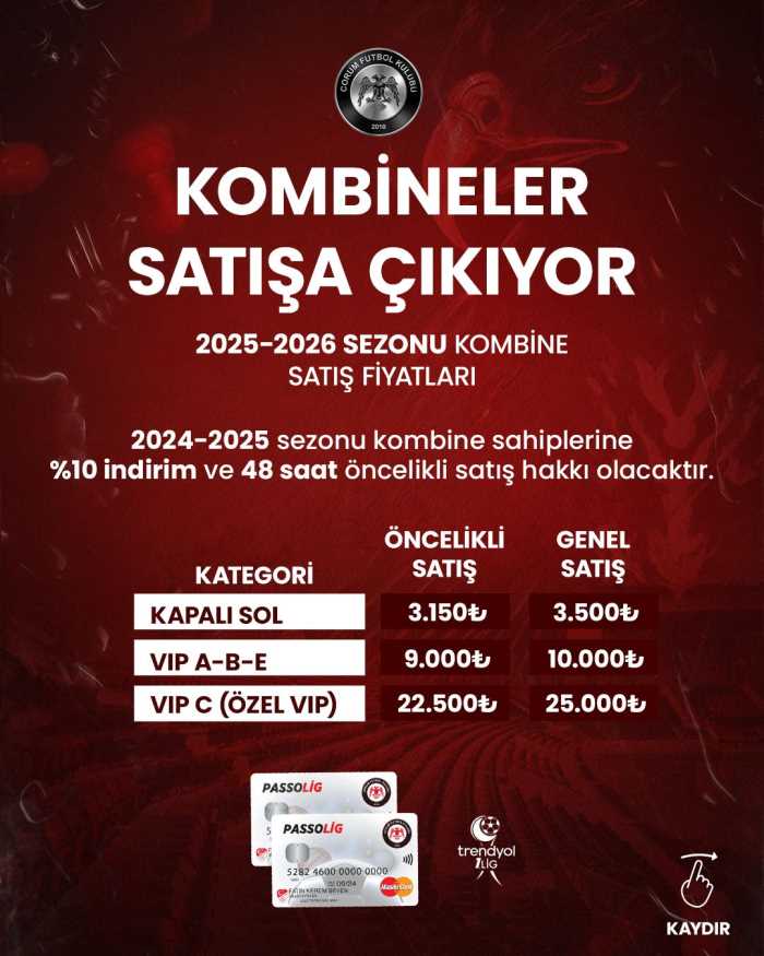 Arca Çorum FK'da Kombine fiyatları belli oldu!
