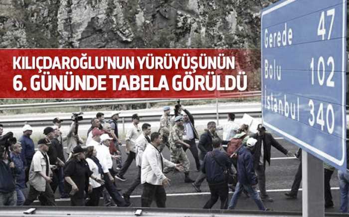 CHP Yürüyüşü'nde 6'ncı gününde tabela görüldü İstanbul'a 340 km kaldı