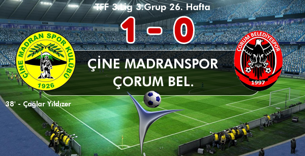 Çine Madranspor ile Çorum Belediye Spor Karşılaşmasında  Çine Madranspor 1-0 kazandı.