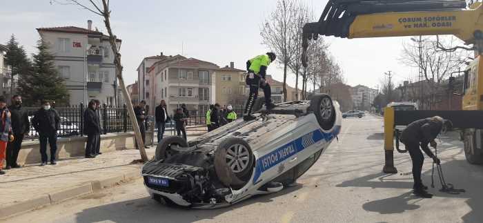 Çorum'da Polis Otosu Takla Attı