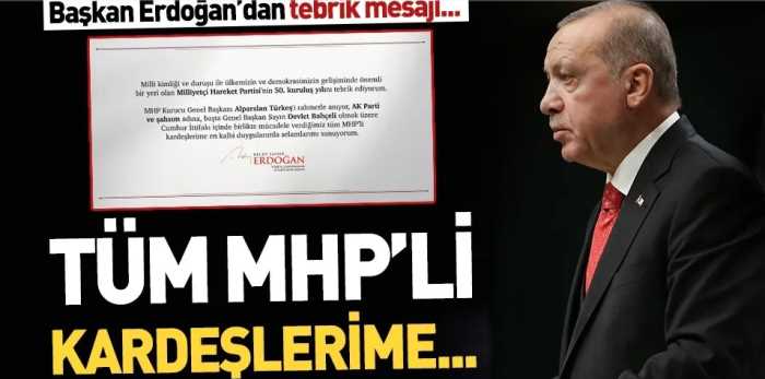 Erdoğan'dan MHP'ye tebrik mesajı