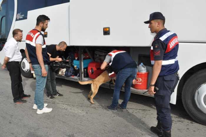 Jandarma köpeği Kıyı uyuşturucu araması yaptı 