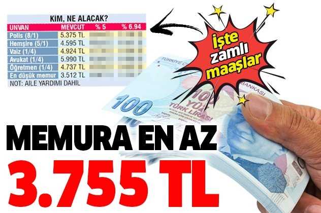 Memur Temmuz'da  en az 3.755 TL!