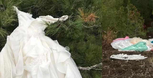 Ormanda Çam Ağaçlarına asılı Gelinlik bulundu