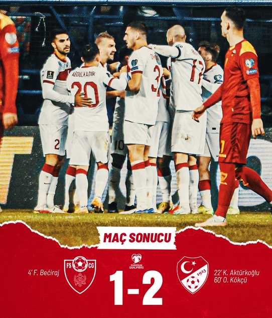 Türkiye Karadağ'ı Podgorica'da 2-1 mağlup etti!