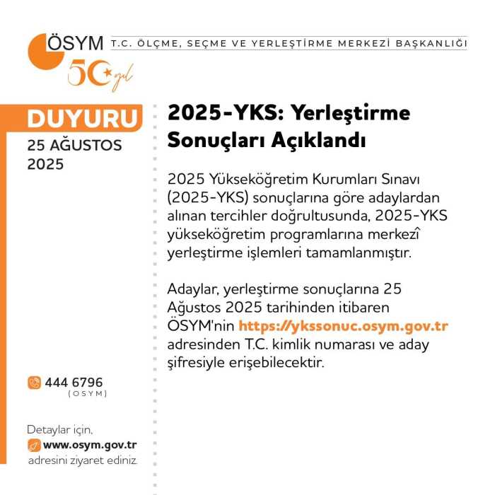 YKS 2025 yerleştirme sonuçları açıklandı!
